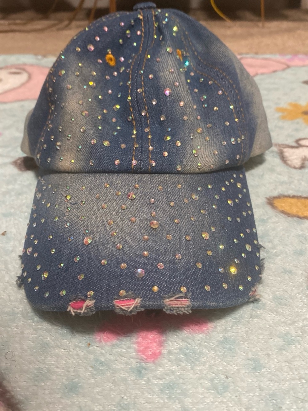 Rhinestone Denim Baseball Cap